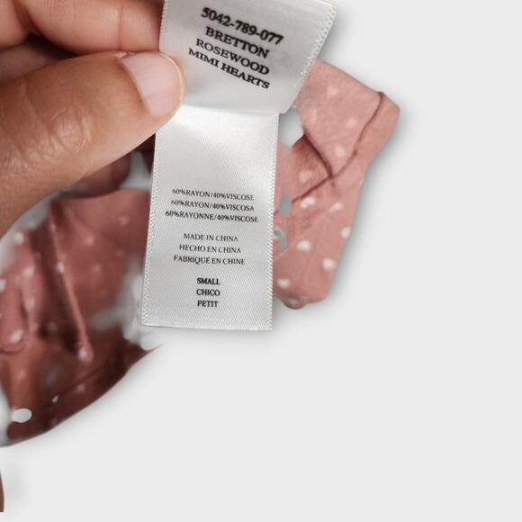 Rails Bretton Rosewood Mimi Hearts Pink V-Neck Blouse Women's Small - Picture 7 of 8